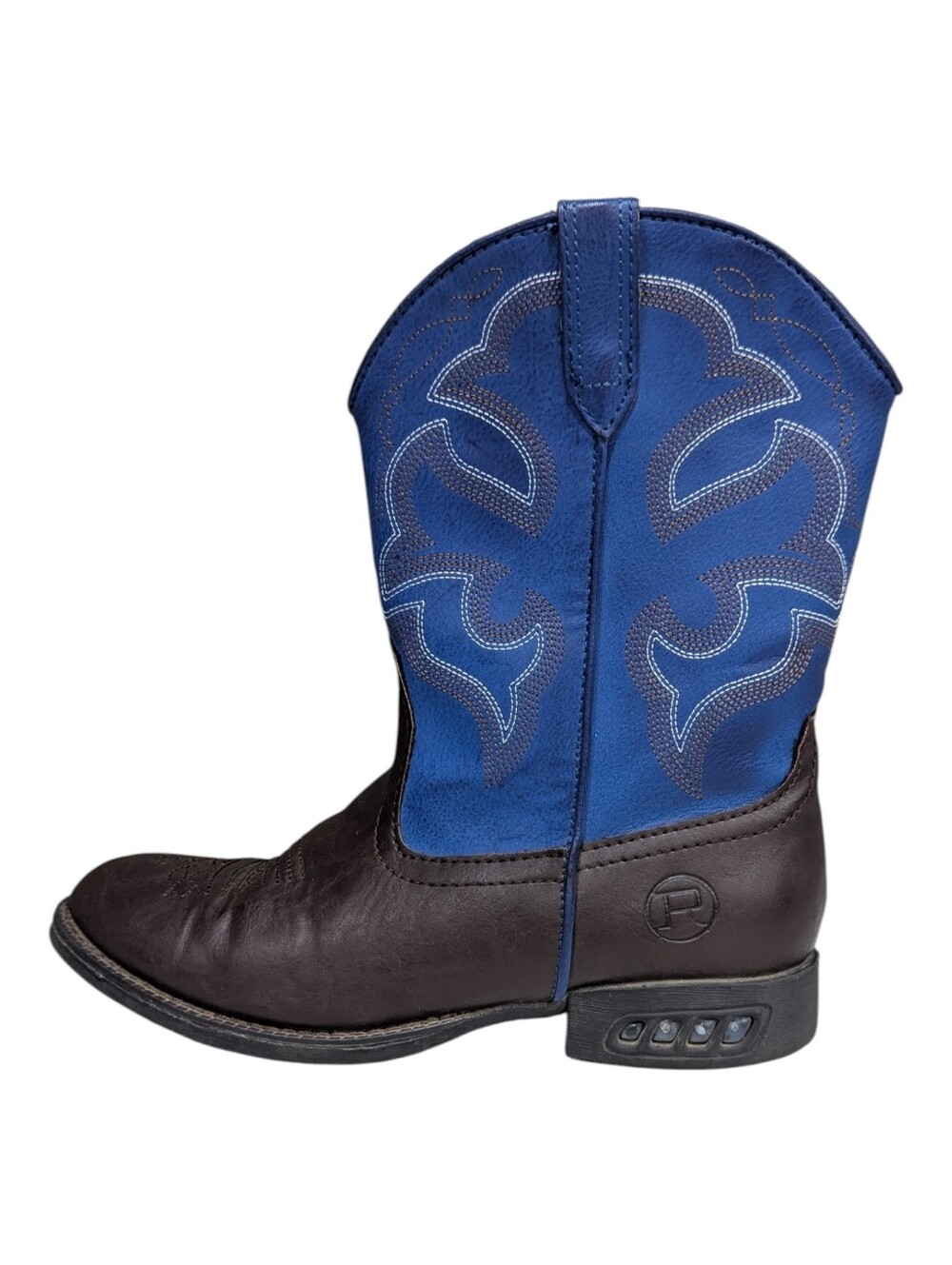 Roper Kids Lightning Light Up Lightup Western Boots Blue Brown Boys Youth Size 2